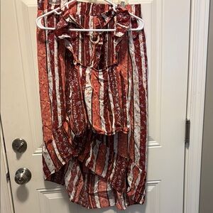 No Boundaries Red and White Floral Stripe Midi Skirt and top